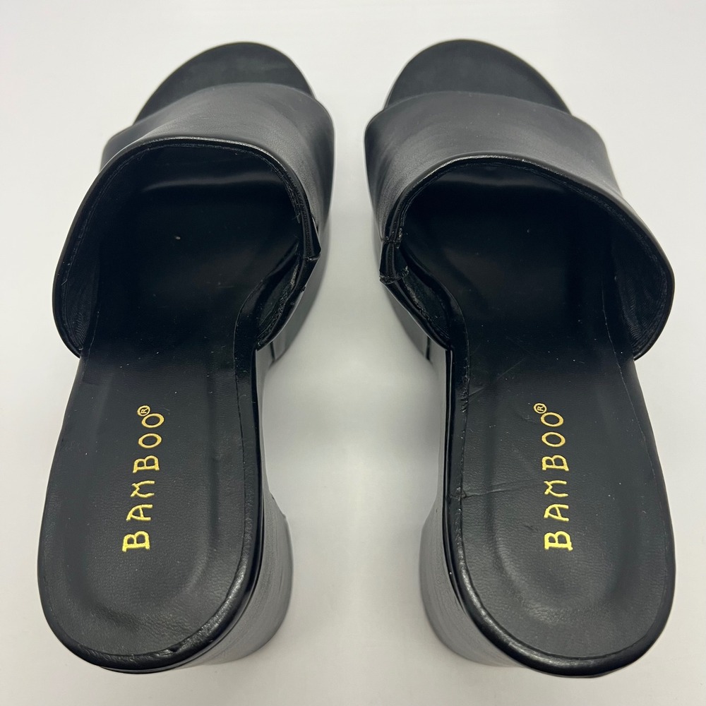 BAMBOO Platform Slide Sandals Womens 7.5 Black Chunky Block Heel Mule Y2K - Picture 7 of 10